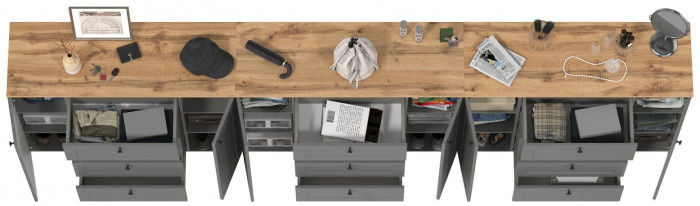 Остин 16.221 Комод + 16.221 Комод + 16.221 Комод, цвет серый графит/дуб крафт золотой, ШхГхВ 360х41,9х99,3 см.