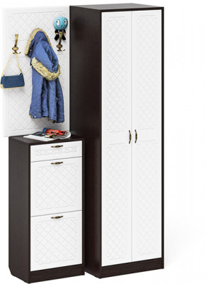 Прихожая П-6 Компоновка № 18, цвет венге/фасады МДФ белое дерево фрезеровка ромб, ШхГхВ 120х50х210 см., универсальная сборка