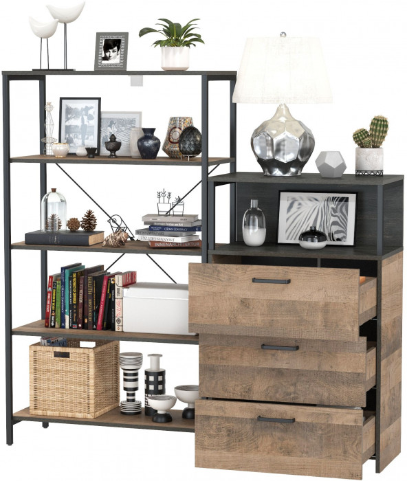 Трувор 13.151.01 Стеллаж + 13.307.02 Комод с ящиками, дуб гранж песочный/интра