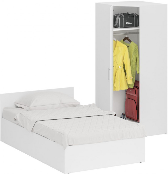 Кровать 1200 + угловой шкаф Стандарт, белый