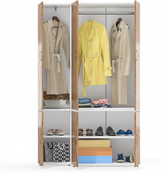 Лидер-8 Модуль Пенал МД 21Б + Шкаф МД 19Б, белый шагрень/крафт золото