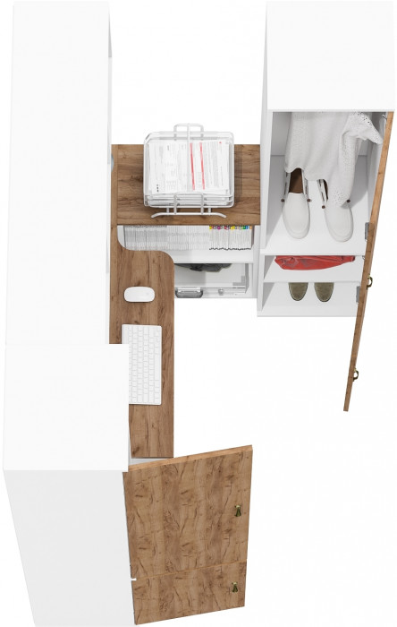 Лидер-8 Стол + Полка + Пенал МД 21Б + Пенал МД 21Б, белый шагрень/крафт золото
