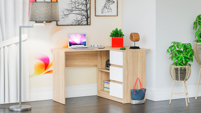 Мори компьютерный стол МС-16 правый, дуб сонома/белый