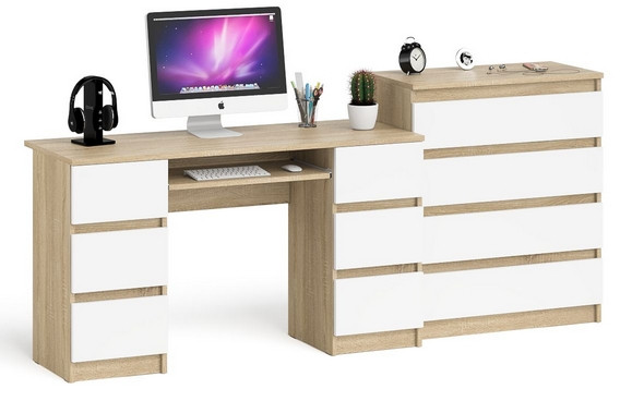Мори компьютерный стол МС-2 + Комод МК800.4, дуб сонома/белый