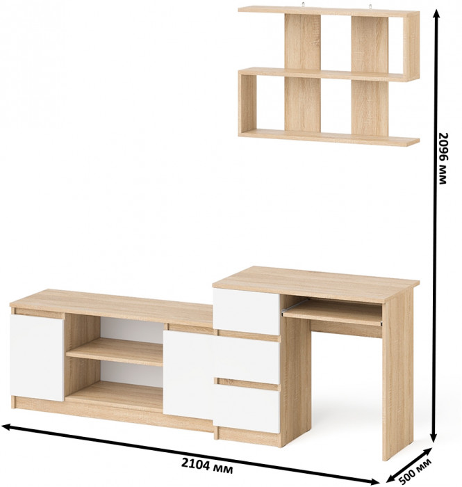 Мори компьютерный стол МС-6 левый + Тумба МТВ1200.1 + Полка 900, дуб сонома/белый