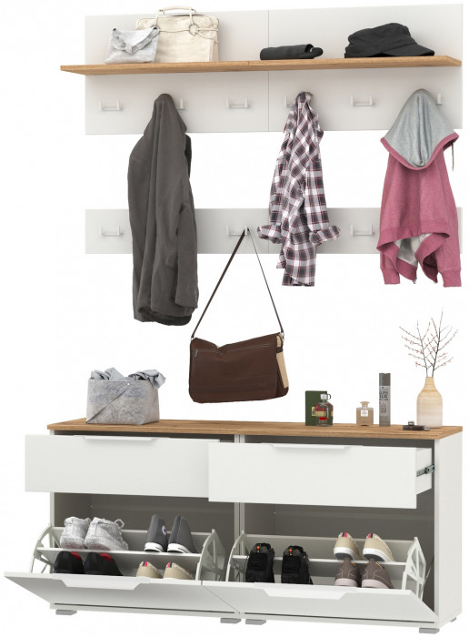 Октава Прихожая 07, белый шагрень/дуб крафт золотой/фасады МДФ белый шагрень