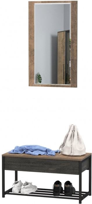 Трувор 13.241.03 Тумба для обуви + 15.30 Зеркало, цвет дуб гранж песочный/интра, ШхГхВ 80х36,6х195 см.