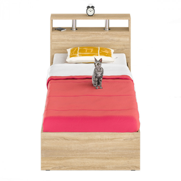 Камелия Кровать 0900, цвет дуб сонома, ШхГхВ 93,5х217х78,2 см., сп.м. 900х2000 мм., без матраса, основание есть