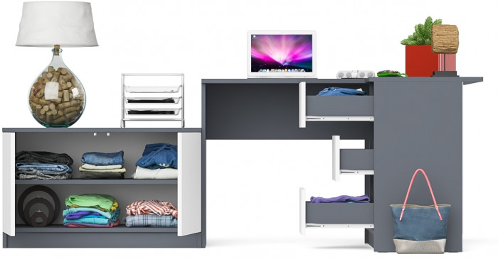 Мори компьютерный стол МС-16 правый + Тумба МА900.1, графит/белый