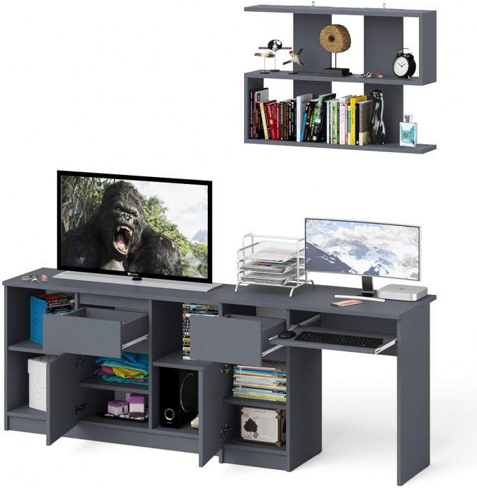 Мори Стол компьютерный МС-1 левый + Тумба МТВ1204.1 + Полка 900, цвет графит, ШхГхВ 210,4х50х209,6 см., НЕ универсальная сборка