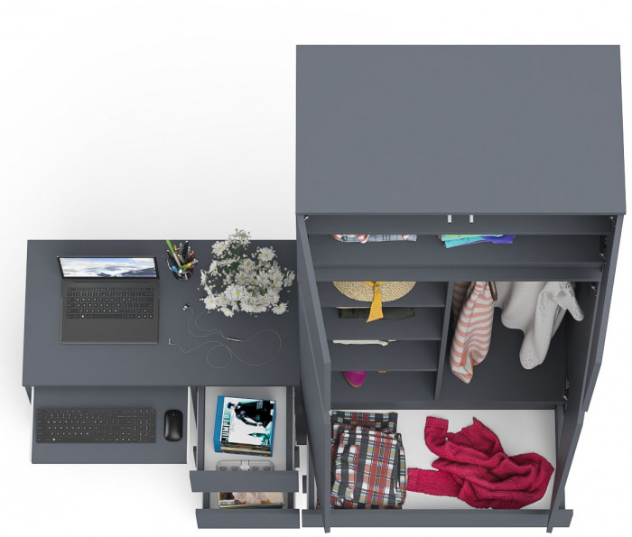 Мори компьютерный стол МС-6 правый + Шкаф МШ900.1 + Антресоль МА900.1, графит