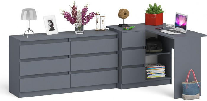 Мори Стол компьютерный МС-16 левый + Комод МК1380.6, цвет графит, ШхГхВ 262,4х84,9х76,6 см., выдвижные ящики слева, НЕ универсальная сборка