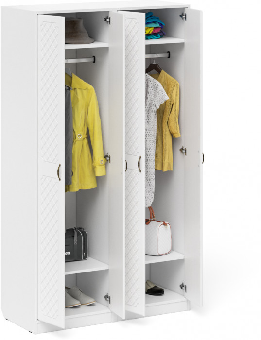 Прихожая П-6 Шкаф + Шкаф, белая шагрень/фасады МДФ белое дерево фрезеровка ромб