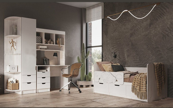 Модульная детская Юниор-4, композиция 1 (Шарли мокко, Крафт белый)