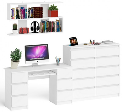 Мори компьютерный стол МС-2 + Комод МК1200.10 + Полка 1200, белый
