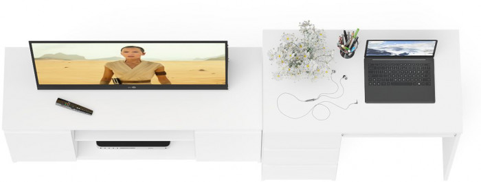 Мори компьютерный стол МС-6 левый + Тумба МТВ1200.1, белый