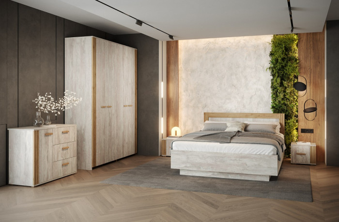 Кровать 160х200 с щитовым основанием "Каен" - Ледяное дерево/Артизан