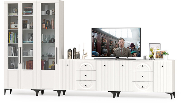 Валенсия Гостиная № 123, ЛДСП белый шагрень/МДФ белый шагрень