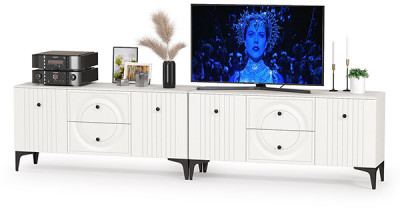 Валенсия Гостиная 16.45 Тумба под ТВ + 16.45 Тумба под ТВ, цвет ЛДСП белый шагрень/МДФ белый шагрень, ШхГхВ 266,2х38,3х63,7 см.