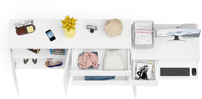 Мори компьютерный стол МС-1 левый + Комод МК1600.1, белый