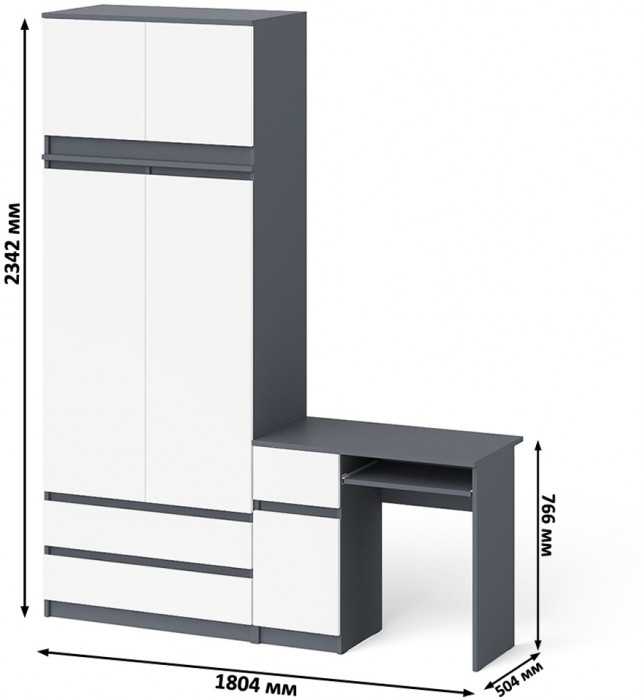 Мори компьютерный стол МС-1 левый + Шкаф МШ900.1 + Антресоль МА900.1, графит/белый