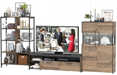 Трувор Гостиная 058, цвет дуб гранж песочный/интра, ШхГхВ 325,6х45,4х146 см., универсальная сборка