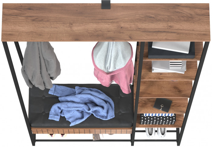 Гранд 15.124N Прихожая, цвет дуб крафт табачный/искуственная кожа чёрная, ШхГхВ 116х38,6х203,4 см., универс. сборка, съёмные решётки для обуви, ящик