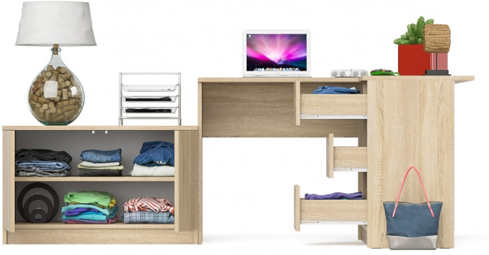 Мори компьютерный стол МС-16 правый + Тумба МА900.1, дуб сонома