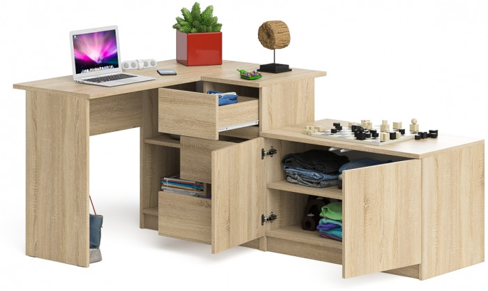 Мори компьютерный стол МС-16 правый + Тумба МА900.1, дуб сонома