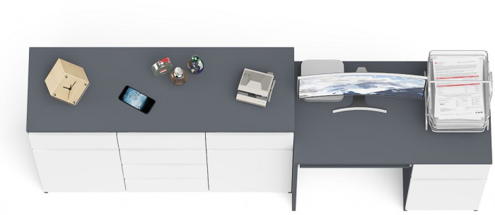 Мори Стол компьютерный МС-1 правый + Комод МК1200.4, цвет графит/белый, ШхГхВ 210,4х50х94 см., выдвижной ящик справа, НЕ универсальная сборка