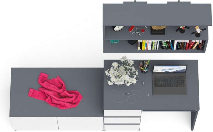 Мори Стол компьютерный МС-6 левый + Тумба МА900.1 + Полка 900, цвет графит/белый, ШхГхВ 180,4х50,4х209,6 см., НЕ универсальная сборка