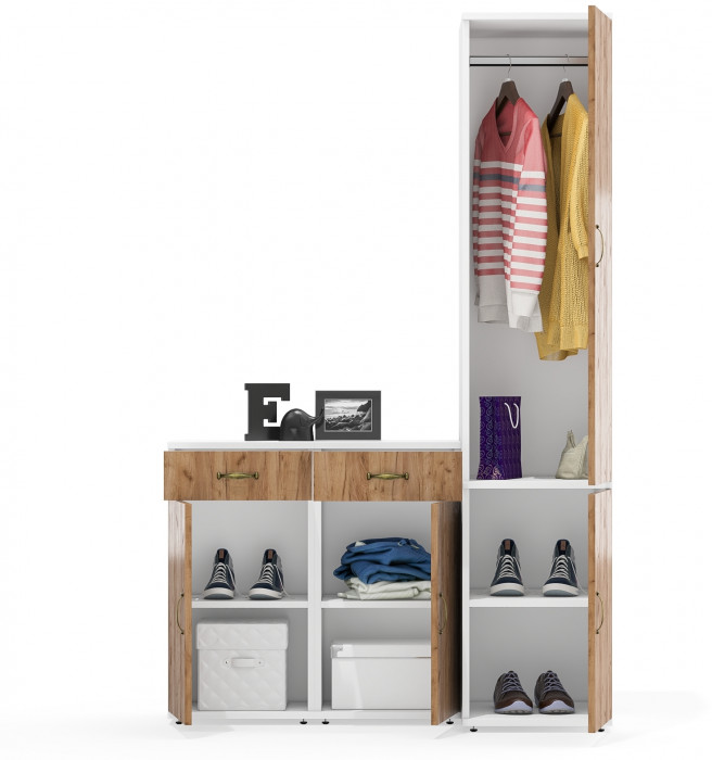 Лидер-8 Пенал МД 23Б + Тумба МД 3.15 + Тумба МД 3.15, цвет белый шагрень/крафт золото, ШхГхВ 120х50х190 см., универсальная сборка