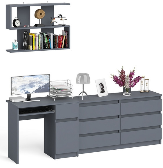Мори Стол компьютерный МС-1 правый + Комод МК1380.6 + Полка 900, цвет графит, ШхГхВ 228х50х209,6 см., НЕ универсальная сборка