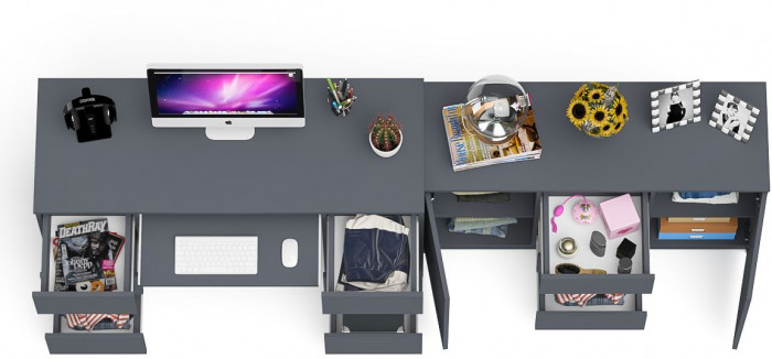 Мори Стол компьютерный МС-2 + Комод МК1200.3, цвет графит, ШхГхВ 255,8х50х76,6 см., универсальная сборка