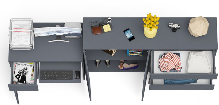 Мори компьютерный стол МС-1 левый + Комод МК1600.1, графит