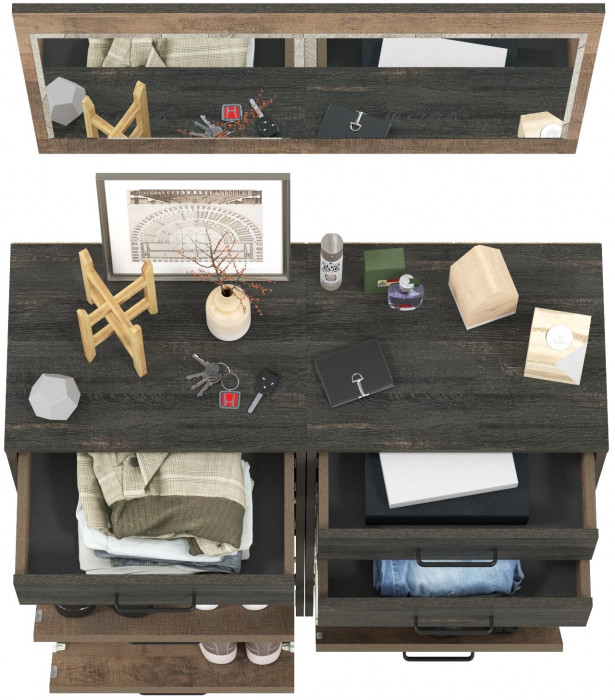 Трувор 13.241.06 Тумба для обуви + 13.241.06 Тумба для обуви + 15.30 Зеркало, цвет дуб гранж песочный/интра, ШхГхВ 100х37х195 см.