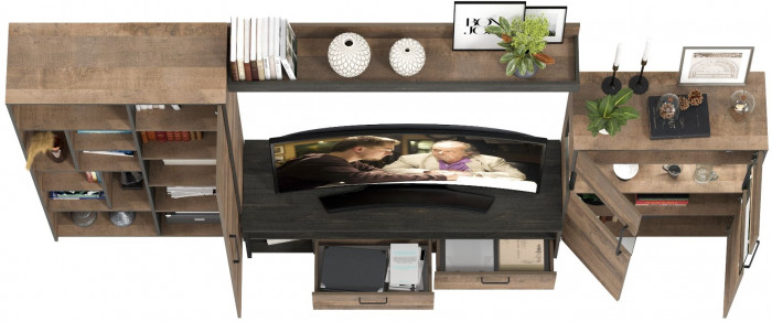 Трувор Гостиная 061, цвет дуб гранж песочный/интра, ШхГхВ 328,6х45,4х194,2 см., универсальная сборка