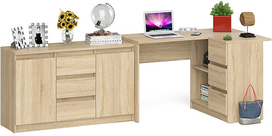 Мори Стол компьютерный МС-16 правый + Комод МК1200.3, цвет дуб сонома, ШхГхВ 244,8х84,9х76,6 см., выдвижные ящики справа, НЕ универсальная сборка