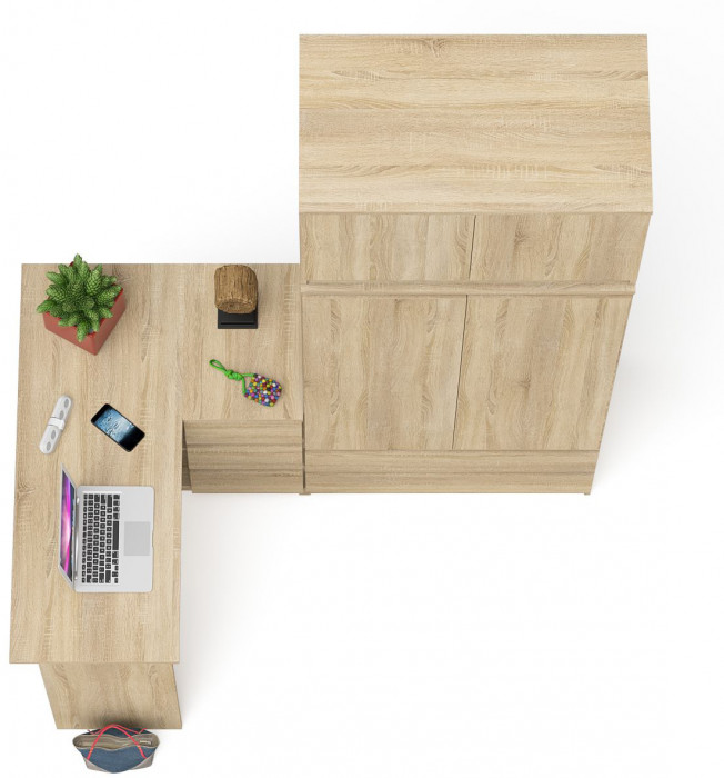 Мори Стол компьютерный МС-16 правый + Шкаф МШ900.1 + Антресоль МА900.1, цвет дуб сонома, ШхГхВ 214,8х84,9х234,2 см., выдвиж. ящики справа, НЕ ун. сб.