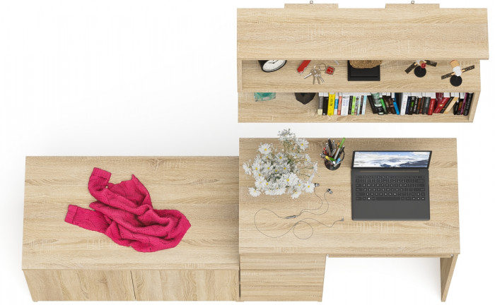 Мори Стол компьютерный МС-6 левый + Тумба МА900.1 + Полка 900, цвет дуб сонома, ШхГхВ 180,4х50,4х209,6 см., НЕ универсальная сборка