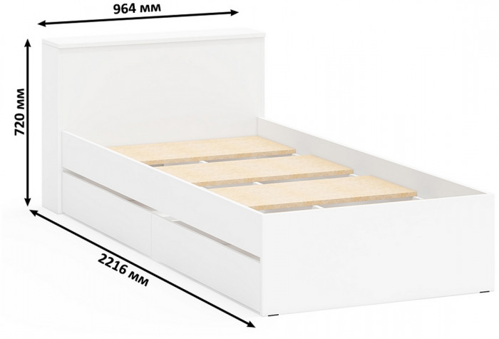 Ксения Кровать с ящиками 0900 + Стол косметический с подсветкой Сура, белый