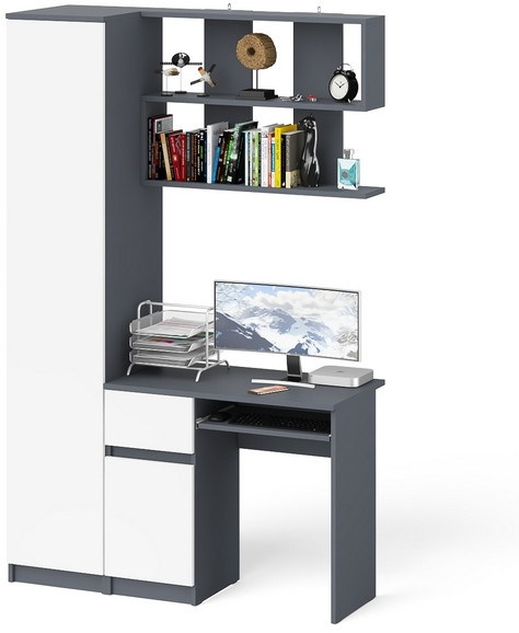 Мори компьютерный стол МС-1 левый + Пенал МШ400.1 + Полка 900, графит/белый