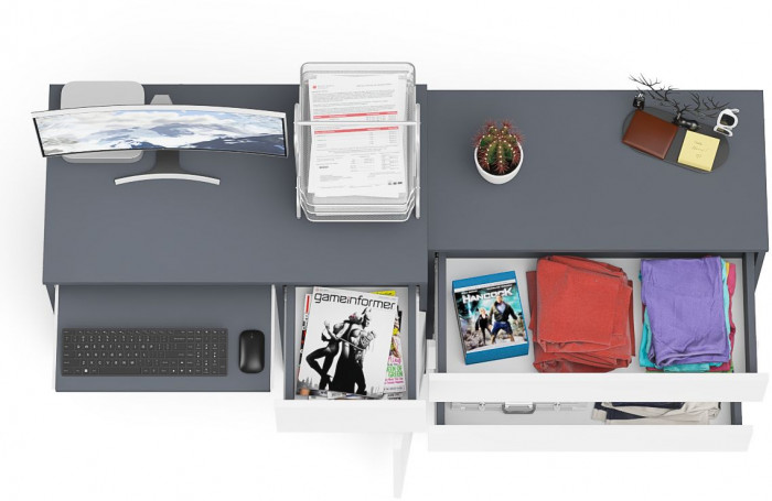 Мори компьютерный стол МС-1 правый + Комод МК800.1, графит/белый