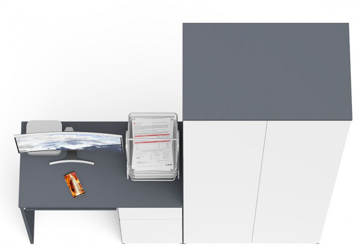 Мори компьютерный стол МС-1 правый + Шкаф МШ800.1, графит/белый