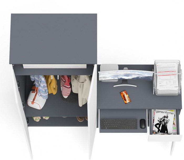 Мори компьютерный стол МС-1 правый + Шкаф МШ800.1, графит/белый