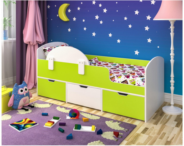 Кровать Малыш Мини (Дуб молочный/Лайм)