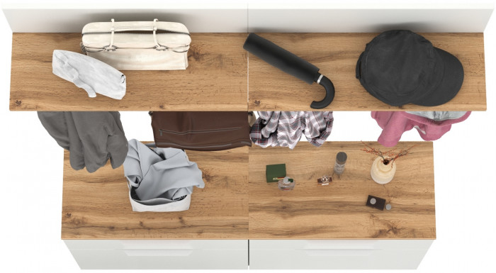 Октава Прихожая 03, цвет белый шагрень/дуб крафт золотой/фасады МДФ белый шагрень, ШхГхВ 129,8х35,4х197 см.