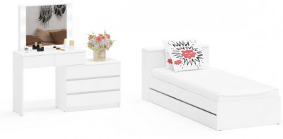 Ксения Кровать с ящиками 0900 + Стол косметический с подсветкой 110, белый