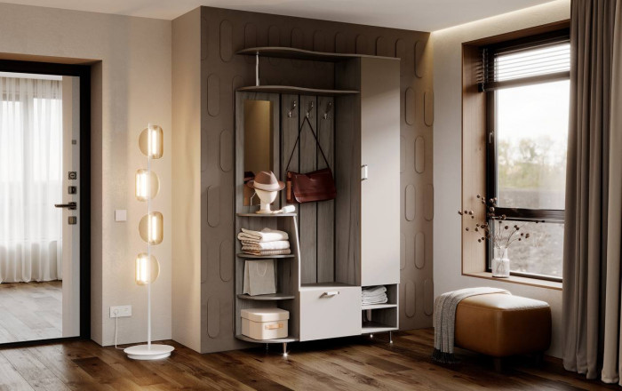 Прихожая Лика № 2 1,2 м, Крафт серый/Кашемир