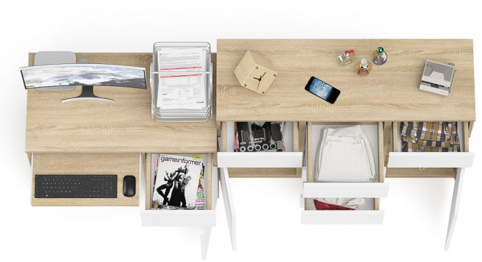 Мори Стол компьютерный МС-1 правый + Комод МК1200.4, цвет дуб сонома/белый, ШхГхВ 210,4х50х94 см., выдвижной ящик справа, НЕ универсальная сборка